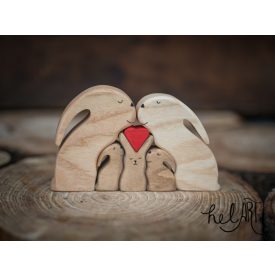   Nyuszicsalád - mamanyuszi, papanyuszi és 3 kisnyuszi - szívvel